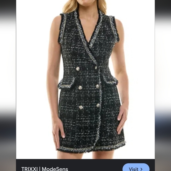 Mi Ami,Chic Black Tweed Vest with Fringe,Size S - Picture 1 of 4